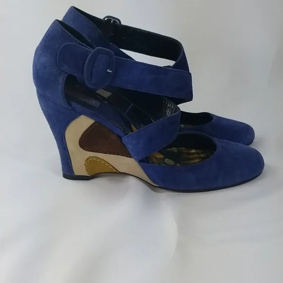 Vtg y2k Emilio Pucci Blue Suede Wedge Heels 36.5